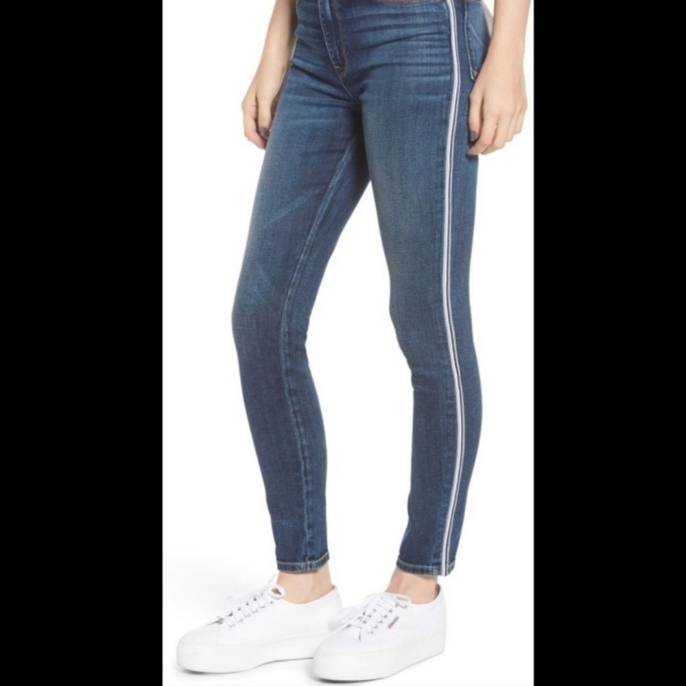 HUDSON Barbara Stripe High Waist Super Skinny Jeans Size 32 Stretchy